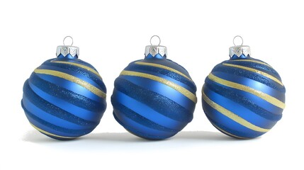 Three Blue and Gold Glitter Christmas Baubles