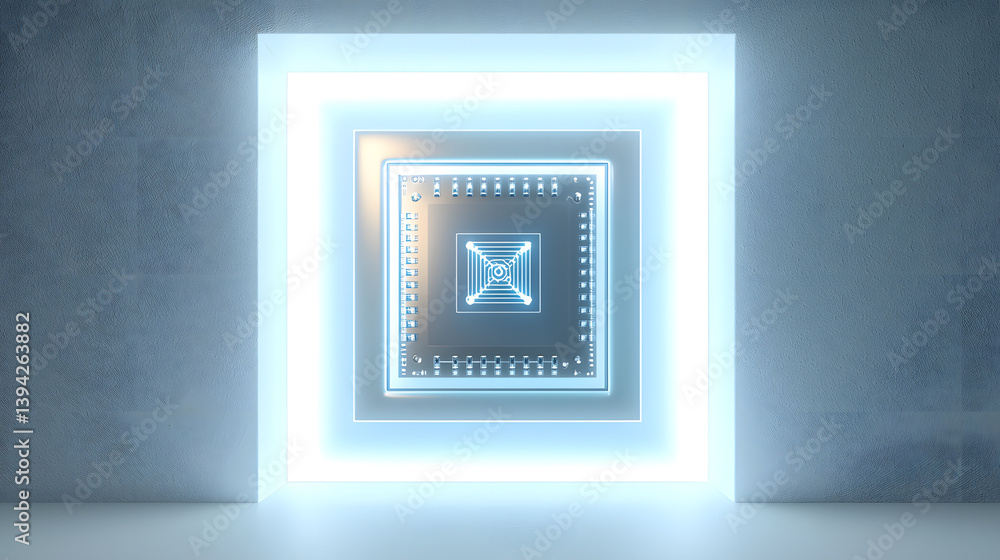 Aufkleber high-resolution ai chip close-up technology lab 3d render futuristic environment digital concept