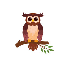 owl on a branch in flat style
