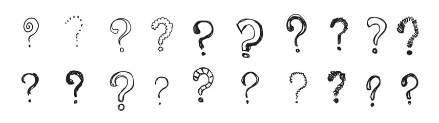 hand drawn question marks doodle set collection. hand drawn doodle question marks