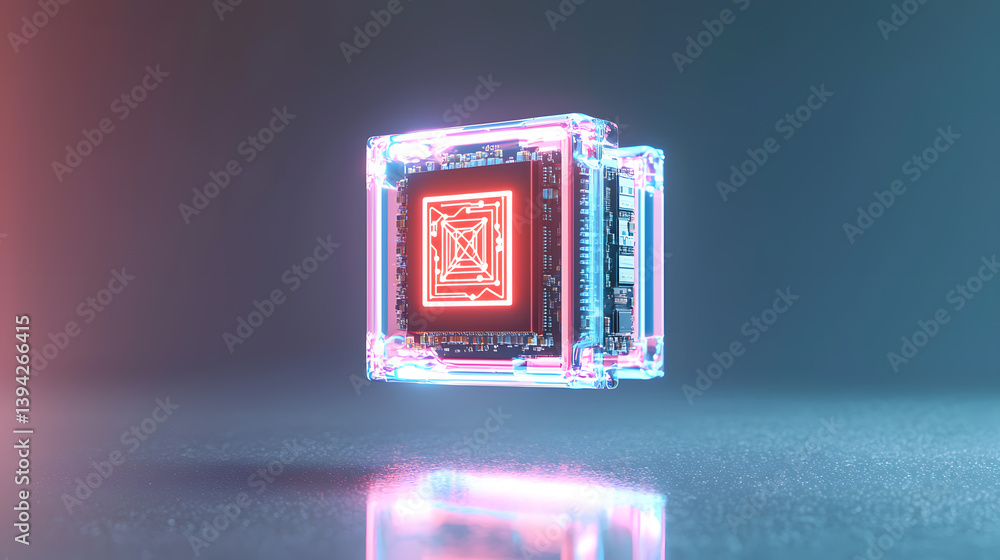 Poster exploring the future of technology high-resolution ai chip design digital space 3d animation futuris