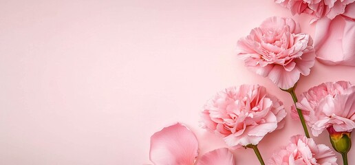 top view of carnation on pink for mother day