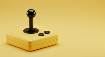 Pastel yellow retro joystick on a pastel yellow background.	