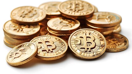 Golden Bitcoin Cryptocurrency Coins Stacked Close Up View Digital Currency Investment Concept