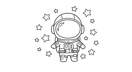 Obraz premium Chibi Astronaut Coloring Page with Star Helmet - Space Theme Kids Activity Sheet Outline