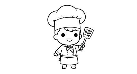 Cute Chibi Chef Coloring Sheet with Cooking Hat & Spatula - Easy Food Theme Printable