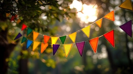 Selbst gebastelte Girlanden, Partydekoration f&uuml;r ein Sommerfest 