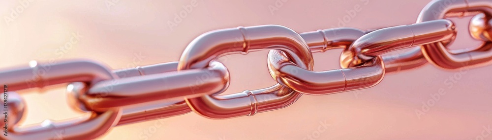 Poster close-up of shiny metal chain links against a soft gradient background in pastel tones
