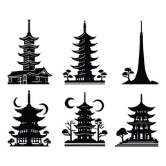 A silhouette of tower icons vector set  on a white background