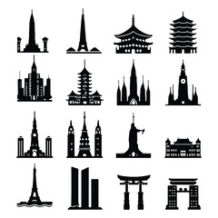 A silhouette of tower icons vector set  on a white background