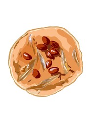 Hand drawn illustration of Malaysian traditional cracker, with peanut and anchovies as topping.
