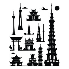 A silhouette of tower icons vector set  on a white background