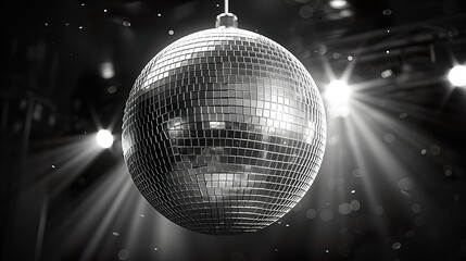 black and white image of disco ball designed for a party background 