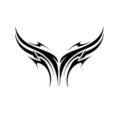 Symmetrical Tribal Tattoo Design Logo Dynamic Black Ink Wings Motif for Body Art, Symbol of Strength, Freedom, and Mystical Power