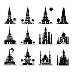 A silhouette of tower icons vector set  on a white background
