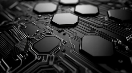 Fototapeta premium Abstract Black Hexagon Circuit Board Texture