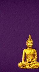 Golden Buddha statue on purple background