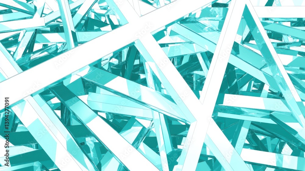 Poster abstract turquoise glass structure with geometric shapes and reflections for creative backgrounds an