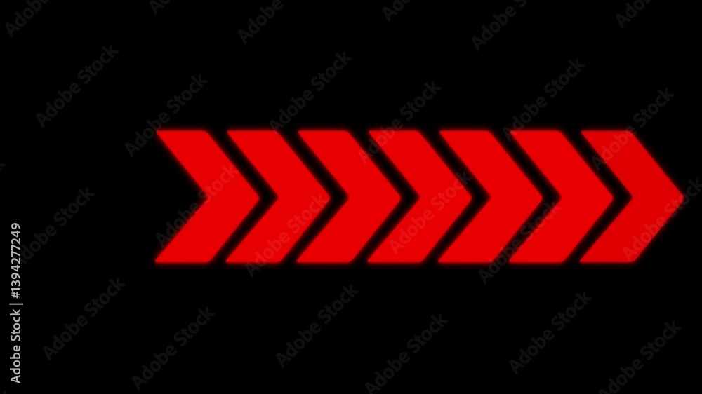 Poster arrow - red neon futuristic direction pointer. trendy glow light 4k video animation. seamless loop. 