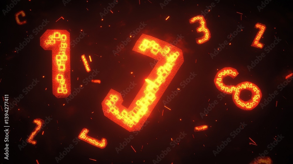 Poster dynamic glowing numbers in vibrant flame effect for abstract digital background and creative designs