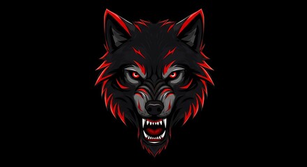 Red and black angry wolf face art
