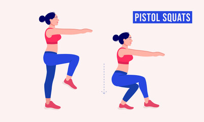 Fototapeta premium PISTOL SQUATS exercise, Woman workout fitness, aerobic and exercises.