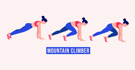 MOUNTAIN CLIMBER exercise, Woman workout fitness, aerobic and exercises.