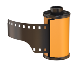 35mm camera film. Photographic film. Film cartridge for still camera isolated. Camera vintage film roll cartridge 