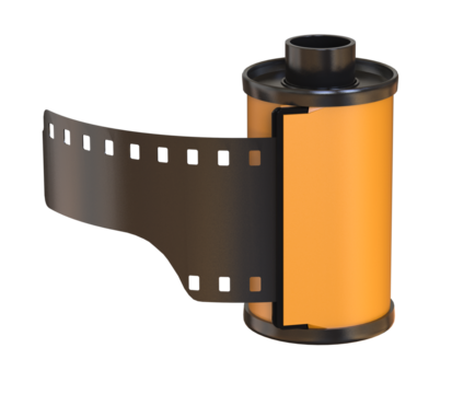 35mm camera film. Photographic film. Film cartridge for still camera isolated. Camera vintage film roll cartridge 