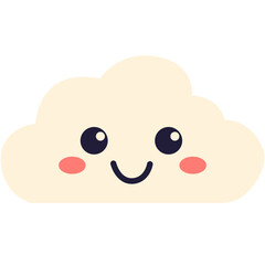 Cute smiling cloud illustration in kawaii style with blushing cheeks. Perfect for children's designs, educational graphics, baby themes, or weather-related creative projects.
