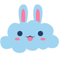 Cute blue cloud with bunny ears and happy face. Perfect for children’s designs, weather themes, nursery illustrations, playful graphics, or kawaii-style cartoon decoration elements.