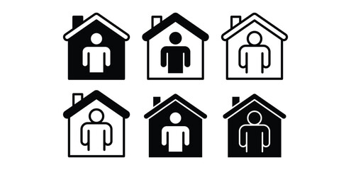 House Icons Set Minimalist Person Silhouettes in Houses Vector Design Illustration