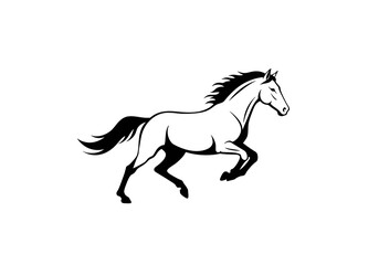 Elegant Black and White Horse Illustration of a Galloping Animal