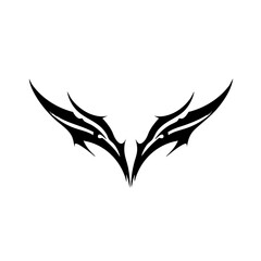 Symmetrical Tribal Tattoo Design Logo Dynamic Black Ink Wings Motif for Body Art, Symbol of Strength, Freedom, and Mystical Power