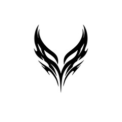 Symmetrical Tribal Tattoo Design Logo Dynamic Black Ink Wings Motif for Body Art, Symbol of Strength, Freedom, and Mystical Power