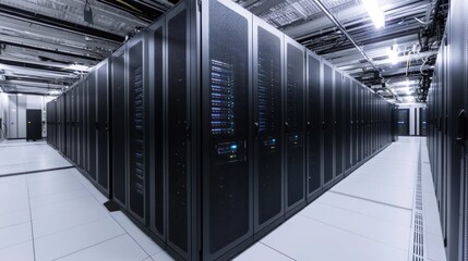 Data center with servers processing big data.