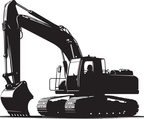 vector silhouette of excavator on white background