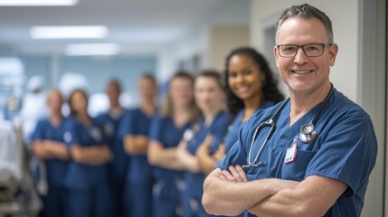 Nurse leader supervising a healthcare team in a hospital setting