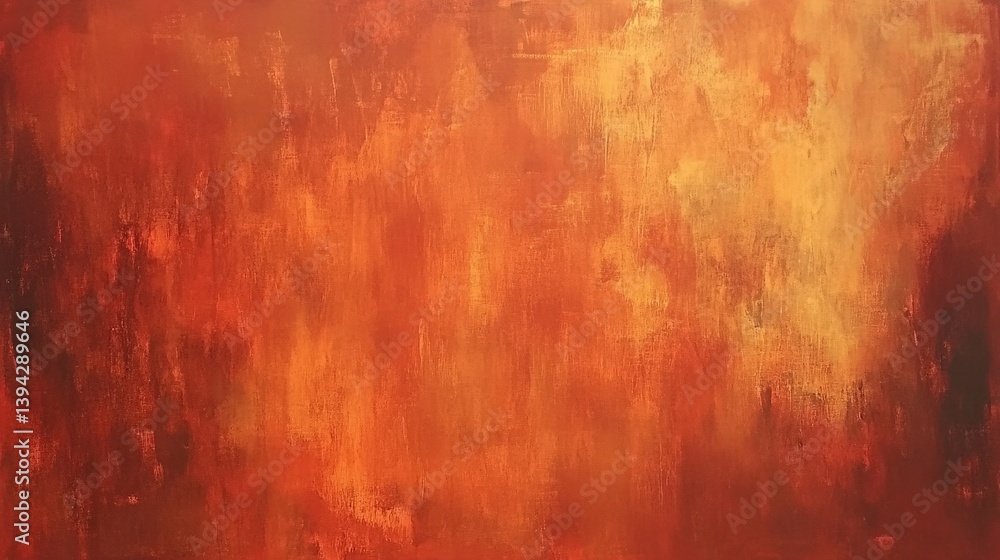 Poster a vibrant abstract painting featuring warm hues of red and orange, creating a dynamic and textured v
