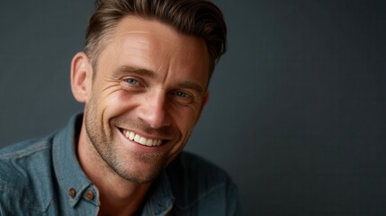 Obraz premium Cheerful adult man smiling in studio portrait
