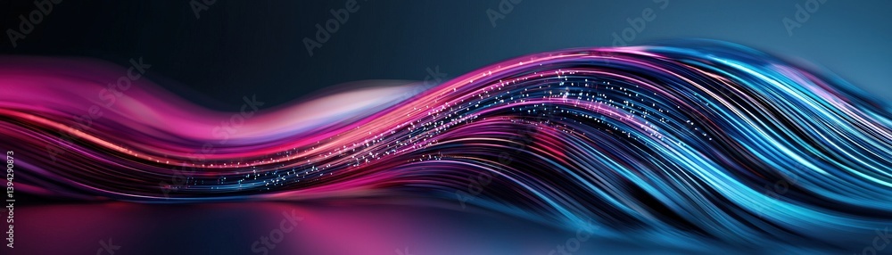 Poster a vibrant wave of colorful light flows smoothly, showcasing dynamic patterns in shades of pink and b