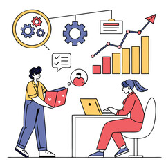 AI Technology Set: Characters Utilizing Generative AI Tools for Business, Content Creation, Marketing, and Automation Tasks. Vector Illustration Depicting Modern Workflows Enhanced by Artificial Intel