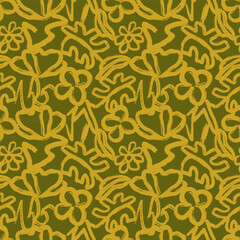 Bicolor contour Silhouette Floral seamless pattern. Summer garden background. Perfect for backgrounds, wallpaper, fabric prints, and creative design projects. Soft, artistic, and botanical aesthetic