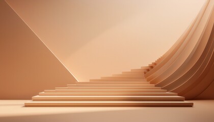 Abstract staircase in warm beige tones with soft light and minimalist background expressing growth and business progress concept. Generated image