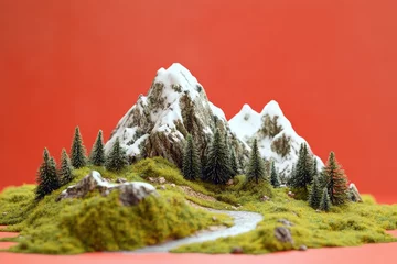Fototapete Miniature landscape with snowy mountains and trees © MrHamster