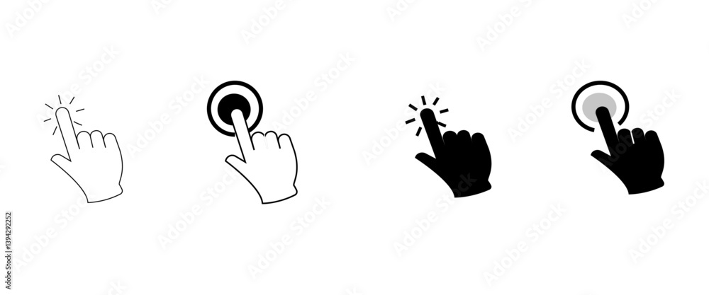Poster pointer cursor сomputer mouse icon. hand cursor symbol, pointing hand clicks icon.