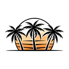 Obraz premium Sunset Illustration of Gradient beach landscape silhouette vector background