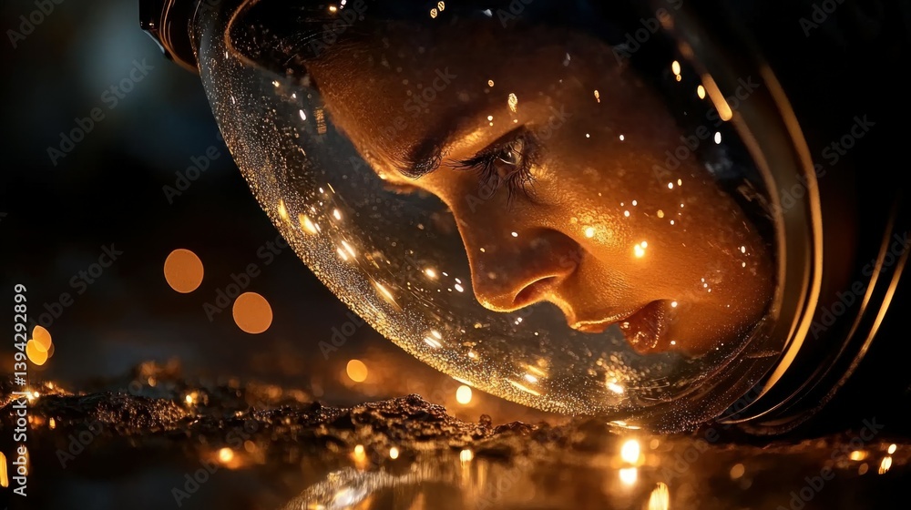 Poster an astronaut in a high-tech spacesuit exploring the surface of mars