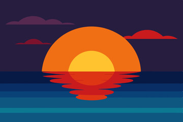 Fototapeta premium Sunset Illustration of Gradient beach landscape silhouette vector background