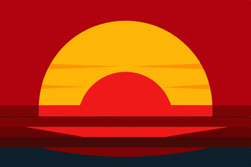 Sunset Illustration of Gradient beach landscape silhouette vector background